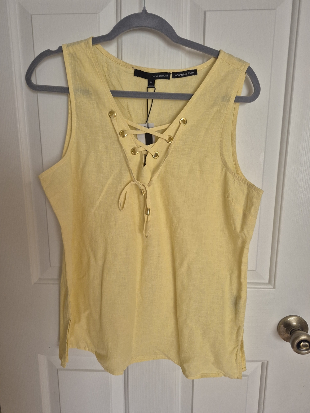 Harve Benard Yellow Lace-Up Linen-Blend Tank Top